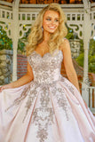 Nox Anabel U801 Blush Pink Cap Sleeve Embroidered A-Line Ball Gown