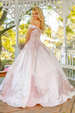 Nox Anabel U802 Blush Off The Shoulder Embroidered Quinceanera A-Line Ball Gown