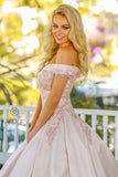Nox Anabel U802 Blush Off The Shoulder Embroidered Quinceanera A-Line Ball Gown