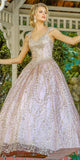 Nox Anabel U803 Glitter Rose Gold A-Line Ball Gown With Cap Sleeves Corset Back