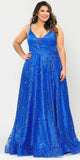 Lindas W1004 Floor Length Glitter Deep Illusion Neck Plus Size Dress