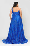 Lindas W1004 Floor Length Glitter Deep Illusion Neck Plus Size Dress