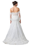 Long Sleeve Off-Shoulder Wedding Gown Strapless Off White