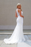 Nox Anabel W901 High-Neck Lace Appliqued Long Wedding Dress with Train