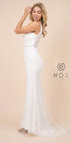 Nox Anabel W907 Long White Lace Formal Fitted Sheath Gown Small Train