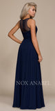 Navy Blue Illusion Appliqued Bodice A-line Long Formal Dress