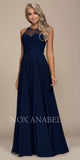 Navy Blue Illusion Appliqued Bodice A-line Long Formal Dress