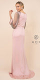Nox Anabel Y410 Floor Length Evening Gown Rose Fringe Beaded Long Sleeves