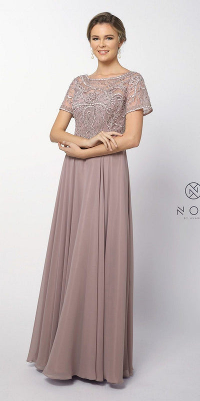 Short Sleeves Embroidered Long Formal Dress Root Rose