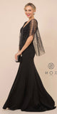 Nox Anabel Y531 Long Fitted Sheath Black Evening Gown Butterfly Sleeves V-Neck