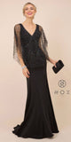 Nox Anabel Y531 Long Fitted Sheath Black Evening Gown Butterfly Sleeves V-Neck