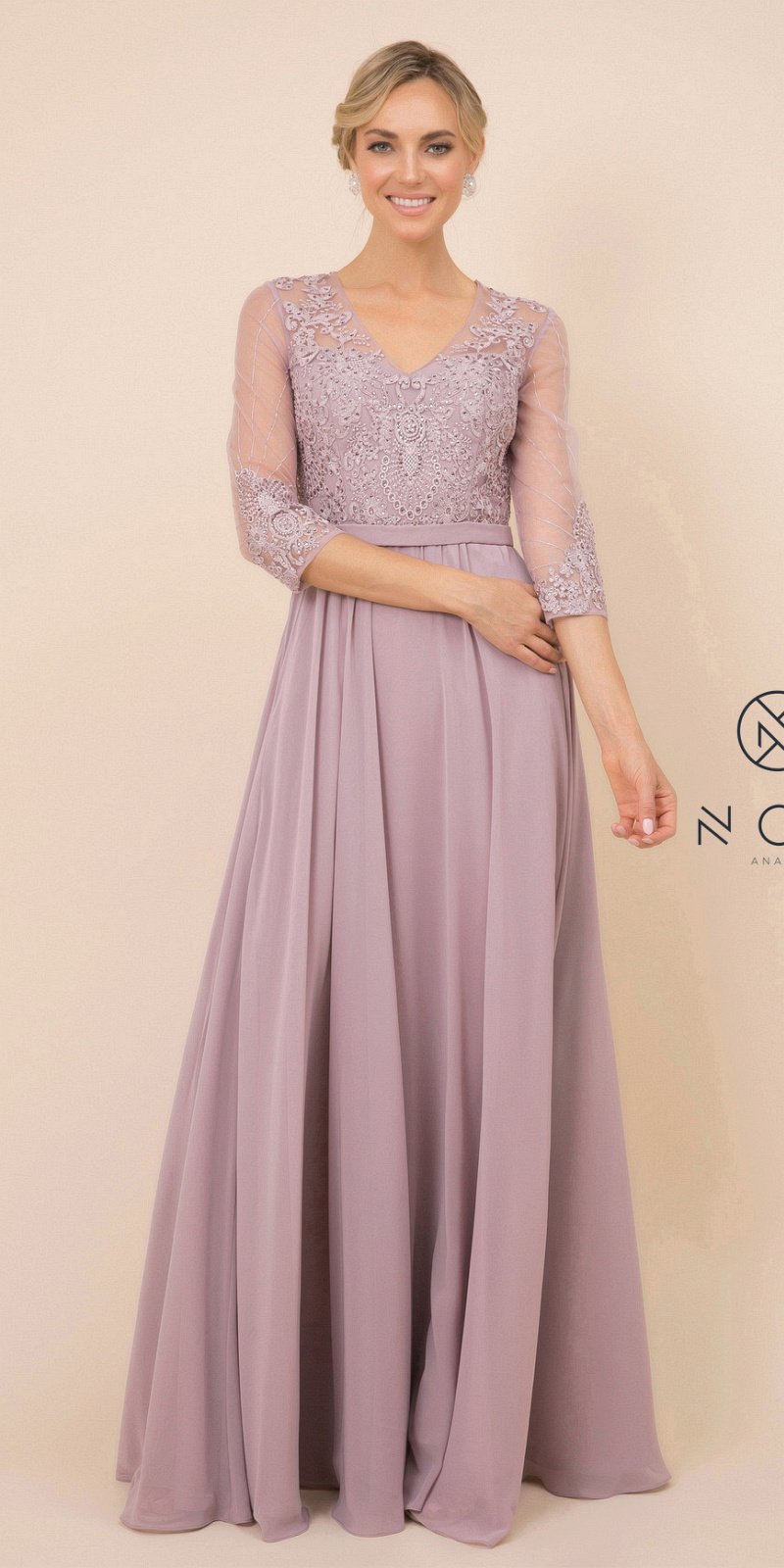 Nox Anabel Y532 3/4 Sleeve Mother Of The Bride Dress A-Line Taupe