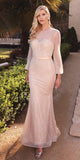 Andrea & Leo A0997W Pearl Beaded Long Sleeve Fit and Flare Long Dress