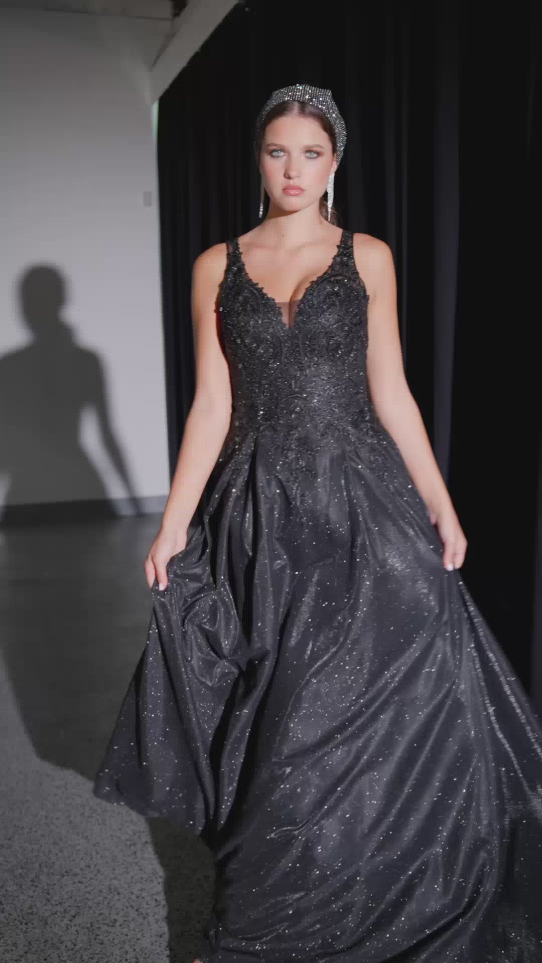 Eureka 9606 Shimmering Long Dress Appliqued Bodice