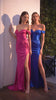 Ladivine HT119 Long Off the Shoulder Satin Embellished Gown with Slit