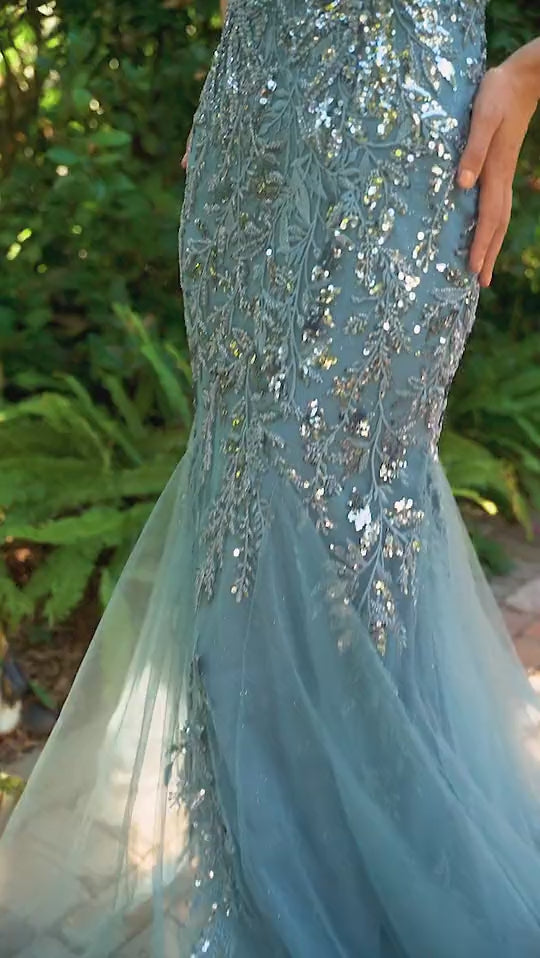 Andrea & Leo A1118 Long Fitted Mermaid Gown with Beaded Lace Applique