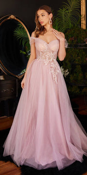 Ladivine CD3394 Floor Length Layered Tulle A-line Gown Off Shoulder