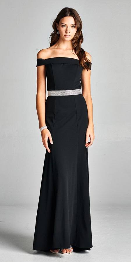 Black Off-the-Shoulder Long Formal Dress with Train