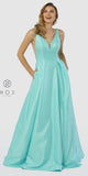 V-Neck and Back Mint Green Long Prom Dress with Pockets
