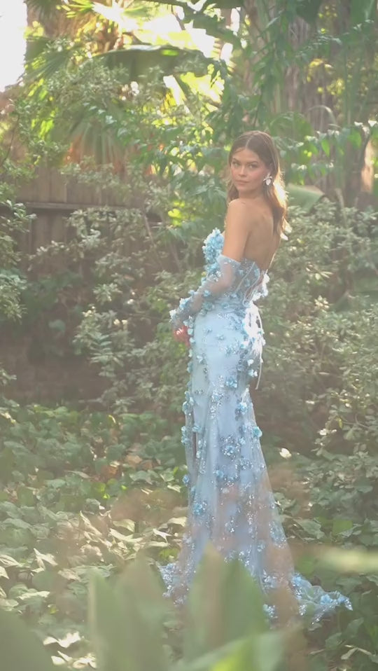 Andrea & Leo A1117 Hydrangia Mermaid Corset Gown with Detachable Sleeve