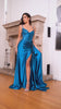 Ladivine CDS418 Floor Length Satin Fitted Gown with Beaded Lace Details