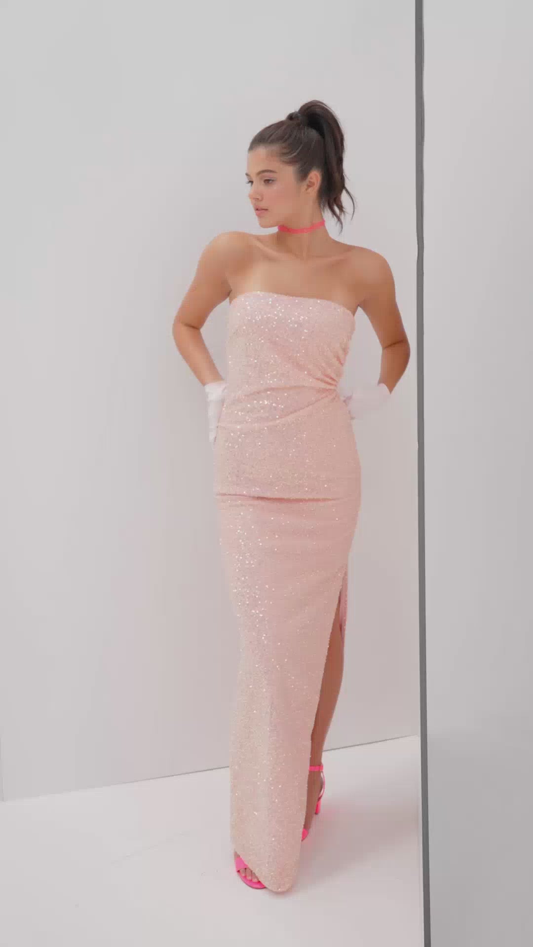 Eureka 9035 Strapless Fitted Sequin Gown Side Slit