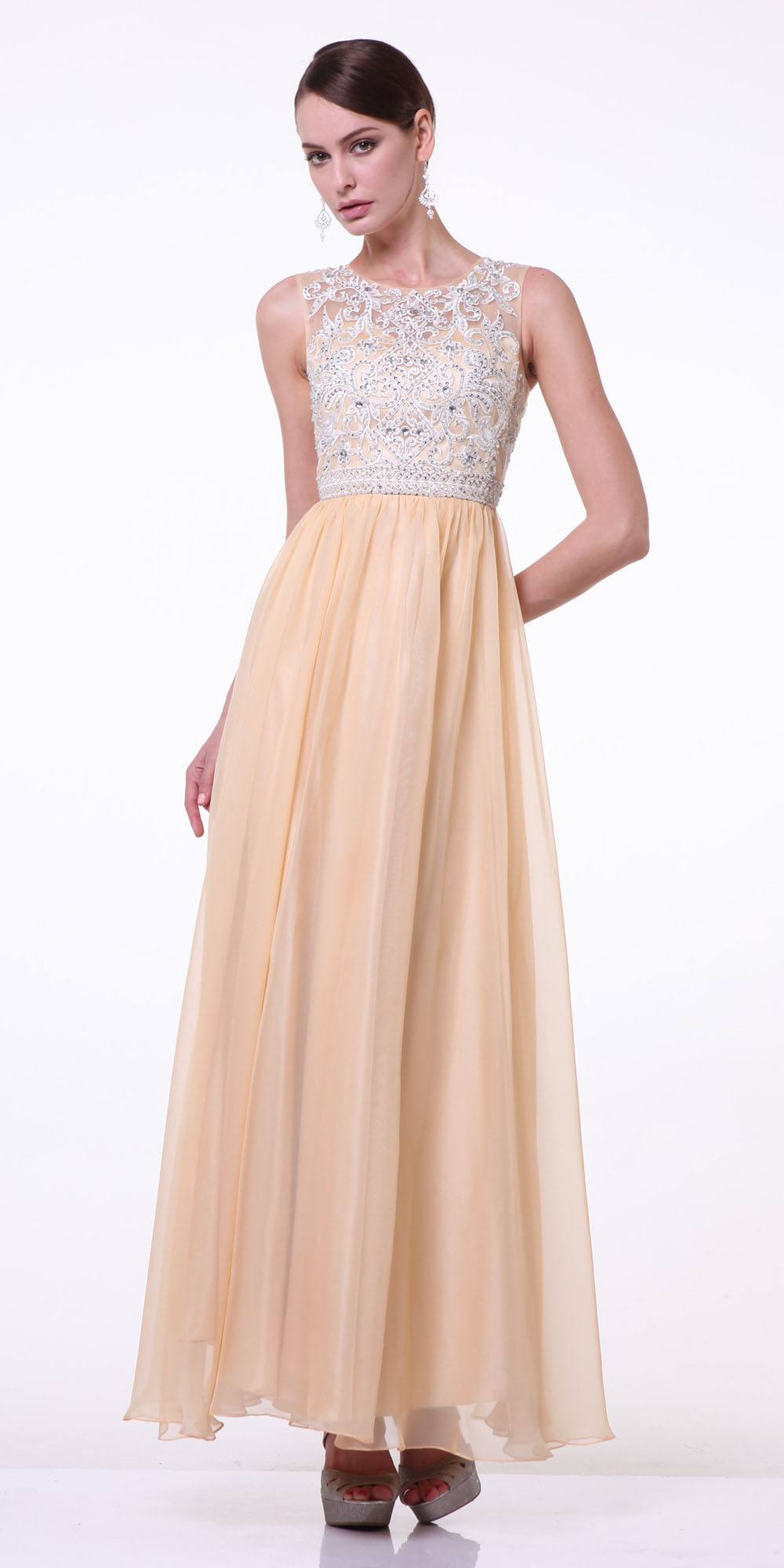 Cut-Out Back Champagne Sleeveless Long Formal Dress