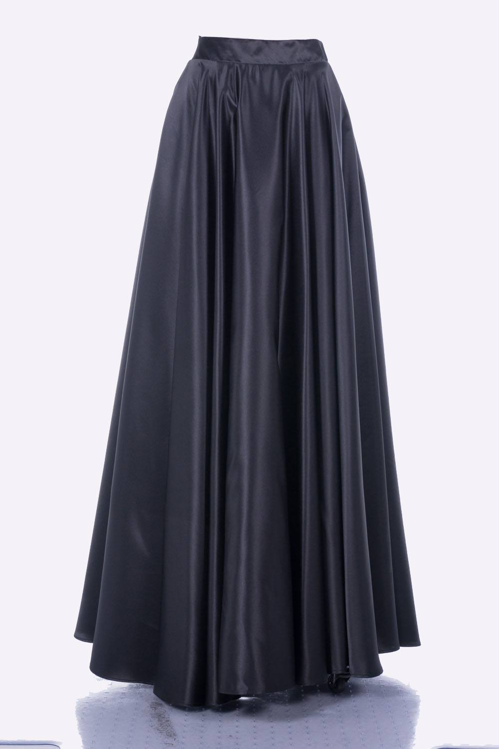 Poly USA SK10 - Long Black Satin Skirt Side Pockets