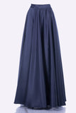 Poly USA SK10 - Long Navy Blue Satin Skirt Side Pockets