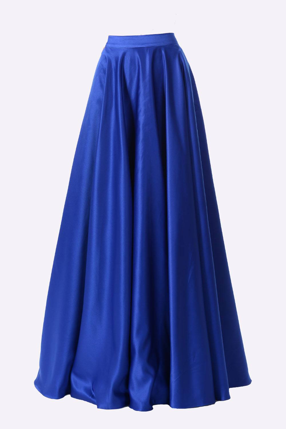 Poly USA SK10 - Long Royal Blue Satin Skirt Side Pockets