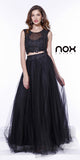 Long Two Piece Black Formal Prom Gown Lace Top Tulle Skirt
