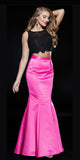 Fuchsia Black Two Piece Mermaid Prom Gown Lace Top Satin Skirt