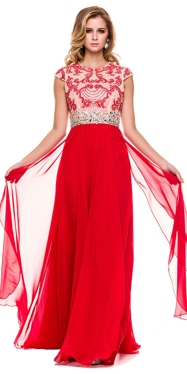Gorgeous Chiffon A Line Prom Gown Red Cap Sleeves