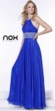 Halter Prom Gown Royal Blue A Line Floor Length Keyhole Front