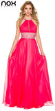 Halter Prom Gown Watermelon A Line Floor Length Keyhole Front
