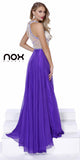High Neck Open Back Floor Length Dress Purple Jewel Sheer Bodice