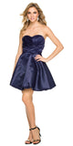Short Satin Bubble Dress Navy Blue A Line Strapless Sweetheart