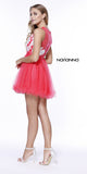 Short Sleeveless Dress Watermelon Illusion Floral Applique Bodice