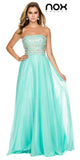 Strapless Prom Gown Mint Green Long Chiffon A Line Stone Bodice