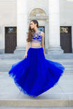 Two Piece Glamorous Prom Gown Royal Blue Tulle Skirt Jewel Bodice