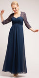 CLEARANCE - Lace Mid Length Sleeve Plus Size Navy Mother Bride Dress