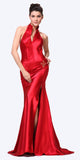 CLEARANCE - Red Collar Halter Dress Satin Formal Open Slit Sexy