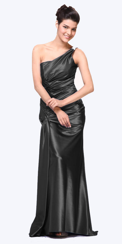 Eggplant Evening Dress with Rhinestone Straps One Shoulder Long Satin Gown