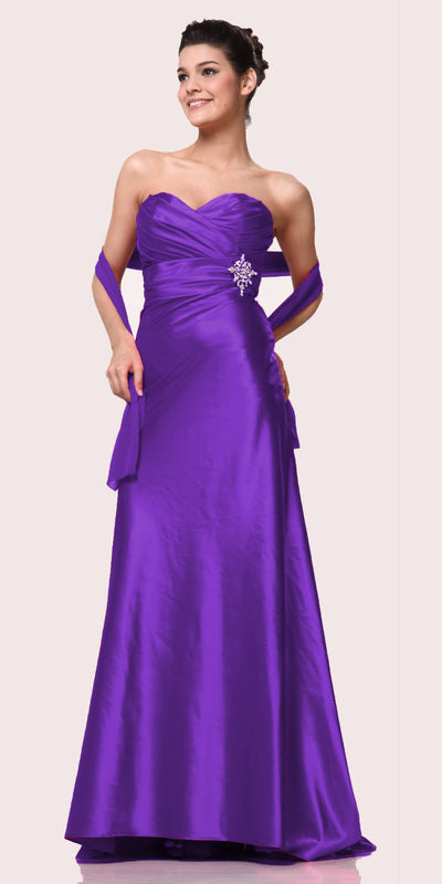Apple Green Strapless Sweetheart Bridesmaid Dress Long Full Length Satin Gown Broach