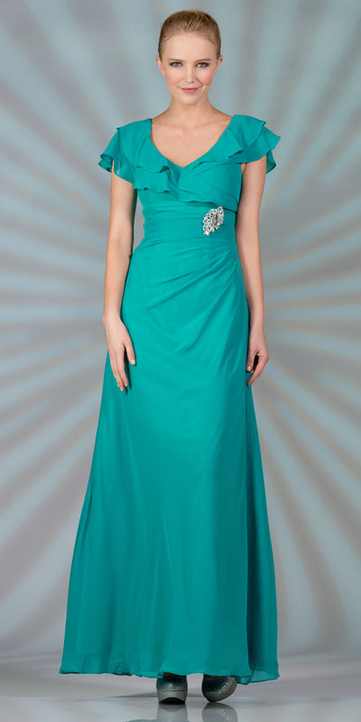 Modest Long Mother of Bride Eggplant Dress Chiffon Short Sleeves