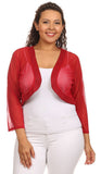 Red Sheer Bolero Jacket Chiffon 3/4 Length Sleeve Bolero