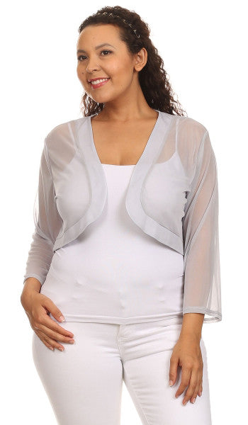 Silver Sheer Bolero Jacket Chiffon 3/4 Length Sleeve Silver Bolero –  DiscountDressShop