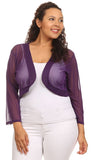 Purple Sheer Bolero Jacket Chiffon 3/4 Length Sleeve Bolero