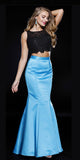 Turquoise Black Two Piece Mermaid Prom Gown Lace Top Satin Skirt