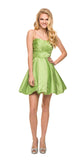 Short Satin Bubble Dress Apple Green A Line Strapless Sweetheart